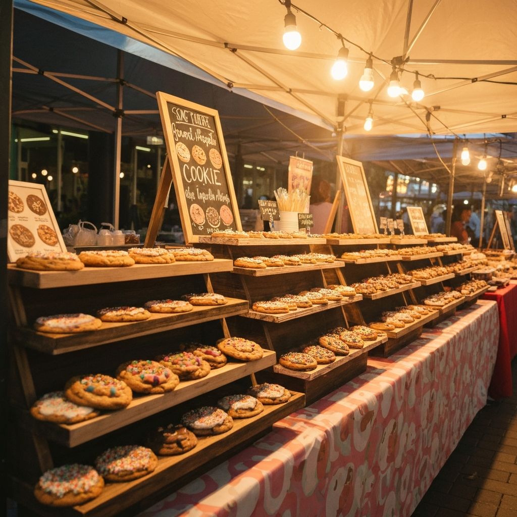 Crumbs Cookies market stall display at Surfers Paradise Beachfront Markets